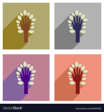 Concept of flat icons with long shadow leaves hand vector image Concept of flat icons with long shadow leaves hand vector image