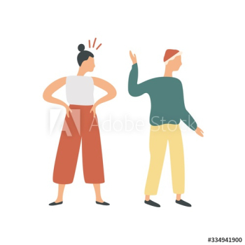 Conflict of colorful cartoon couple isolated on white background Conflict of colorful cartoon couple isolated on white background