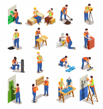Construction workers with professional equipment collection Free Vector Construction workers with professional equipment collection Free Vector