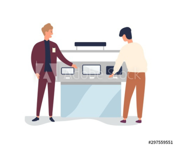 Consumer at electronics store flat vector illustration