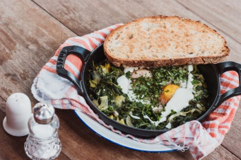 cooked egg dish on pan cooked egg dish on pan