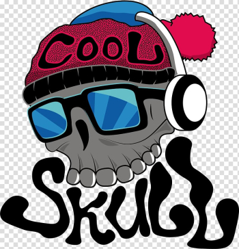 Cool skull wearing white and blue headphones illustration, Printed T-shirt Skull, Gray skull transparent background PNG clipart