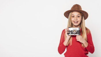 Copy-space girl holding camera Free Photo Copy-space girl holding camera Free Photo