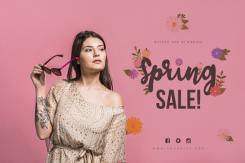 Copyspace mockup for spring sale with attractive woman Free Psd Copyspace mockup for spring sale with attractive woman Free Psd