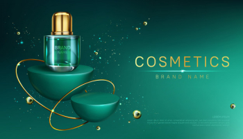 Cosmetic bottle on geometric podium banner Free Vector Cosmetic bottle on geometric podium banner Free Vector