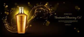 Cosmetics oil for cleansing treatment bottle on dark Free Vector Cosmetics oil for cleansing treatment bottle on dark Free Vector