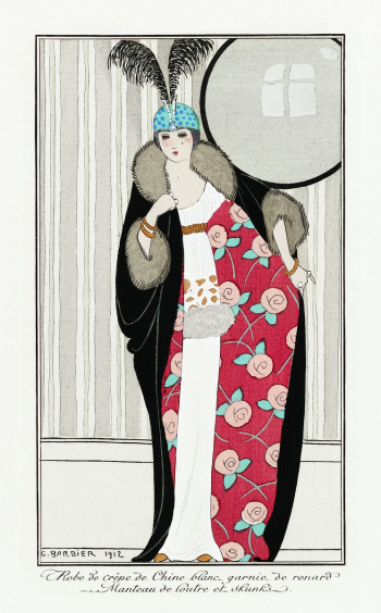 Costumes Parisiens, no. 39: Robe de cr&ecirc;pe de Chine blanc from Journal des Dames et des Modes (1912) fashion illustration in high resolution by George Barbier. Original from The Rijksmuseum. Digitally enhanced by rawpixel.