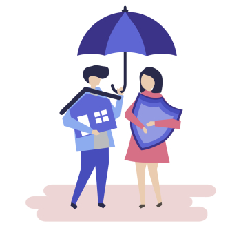 Couple and a house insurance concept illustration Couple and a house insurance concept illustration