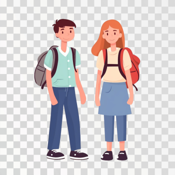 Couple of boy and girl. Portrait of school children with backpacks