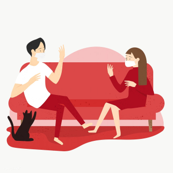 Couple wearing masks and keeping a physical distance in their own home.. | Free  transparent png - 2300899