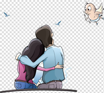 Couple with angel illustration, Cartoon couple Animation, Couple under moon transparent background PNG clipart