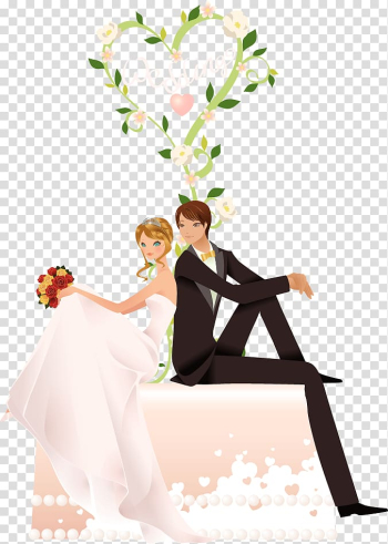 Couple with weddings text , Marriage Wedding Happiness Wish Love, Heart-shaped branches bride and groom wedding material transparent background PNG clipart