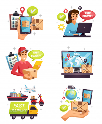 Courier delivery compositions elements set Free Vector