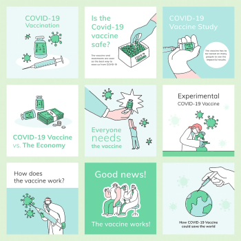 Covid 19 editable templates psd vaccination social media post doodle illustration