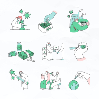 Covid 19 vaccine development psd doodles illustration Covid 19 vaccine development psd doodles illustration