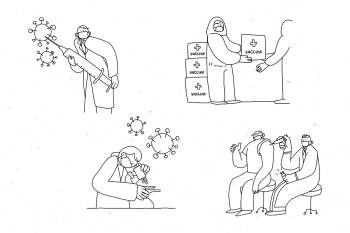 Covid 19 vaccine study psd doodles illustration Covid 19 vaccine study psd doodles illustration