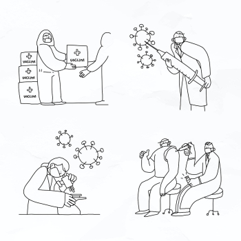 Covid 19 vaccine study vector doodles illustration Covid 19 vaccine study vector doodles illustration