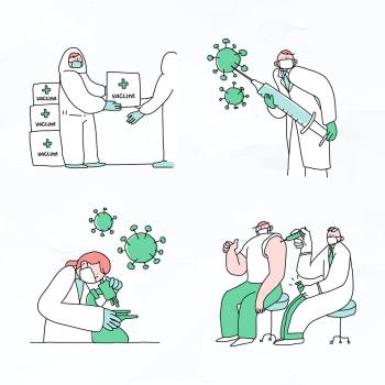Covid 19 vaccine study vector doodles illustration Covid 19 vaccine study vector doodles illustration