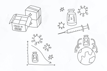 Covid 19 vaccine study vector doodles illustration Covid 19 vaccine study vector doodles illustration