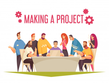 Coworking design concept with group of people working in team and making common project  illustration Free Vector