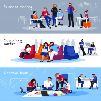 Coworking people flat horizontal banners Free Vector Coworking people flat horizontal banners Free Vector