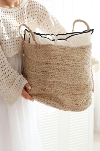 Cozy Woven Storage Basket with Decorative Pillows Cozy Woven Storage Basket with Decorative Pillows