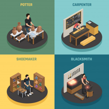 Craftsman professions 2x2 design concept Free Vector Craftsman professions 2x2 design concept Free Vector