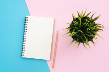 Creative flat lay photo of workspace desk