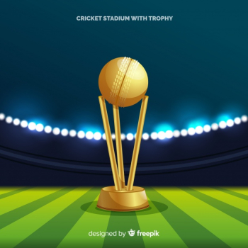 Cricket stadium background with golden cup Cricket stadium background with golden cup