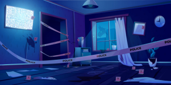 Crime scene at night, murder place in dark room Free Vector Crime scene at night, murder place in dark room Free Vector