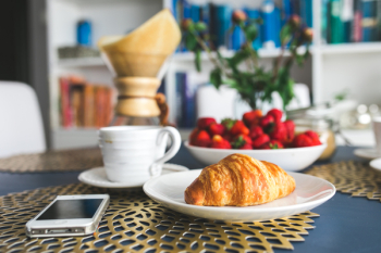 Croissants and strawberry for breakfast Croissants and strawberry for breakfast