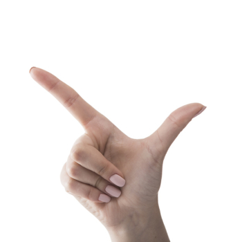 Crop hand showing hand gun gesture Crop hand showing hand gun gesture