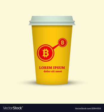 Cryptocurrency coffee cup with bitcoin wallet vector image Cryptocurrency coffee cup with bitcoin wallet vector image