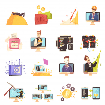 Cryptocurrency mining set Free Vector Cryptocurrency mining set Free Vector
