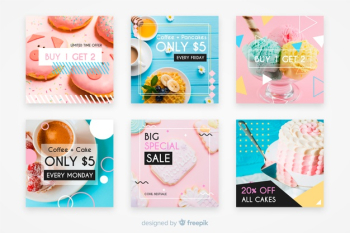 Culinary instagram post collection with photo Free Vector Culinary instagram post collection with photo Free Vector