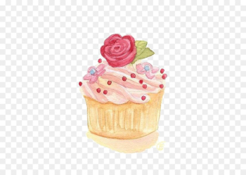 Cupcake Watercolor painting Illustration - Rose cake Cupcake Watercolor painting Illustration - Rose cake