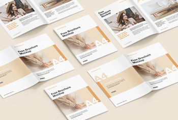 Customizable A4 brochure grid mockup - Graphic Eagle