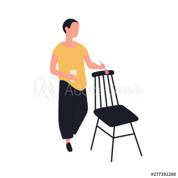 Cute adorable woman painting wooden chair Cute adorable woman painting wooden chair