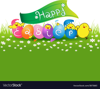 Cute baby chicken and colorful eggs for easter day vector image Cute baby chicken and colorful eggs for easter day vector image