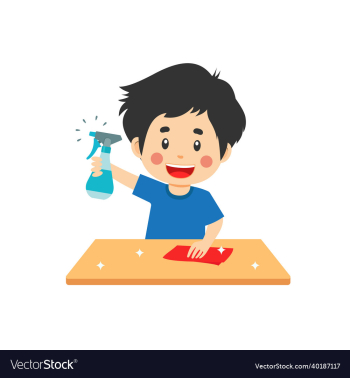 cute boy is cleaning the table cute boy is cleaning the table