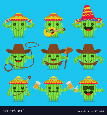 cute cactus cartoon character set cute cactus cartoon character set