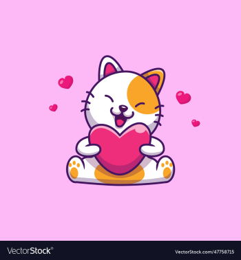 cute cat sitting and holding love cartoon