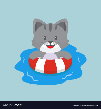 cute cat swimming summer cartoon