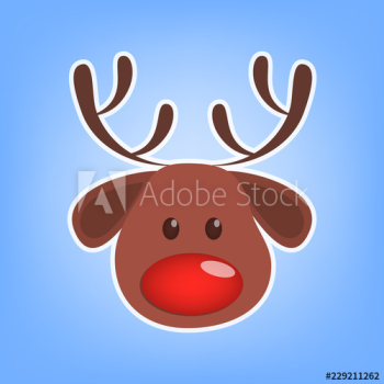 Cute christmas brown reindeer head with red nose