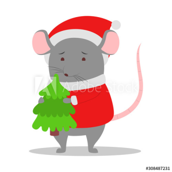 Cute christmas rat holding a Christmas tree