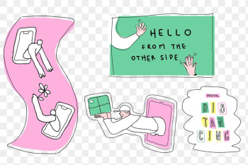 Cute COVID-19 png doodle journal stickers set Cute COVID-19 png doodle journal stickers set
