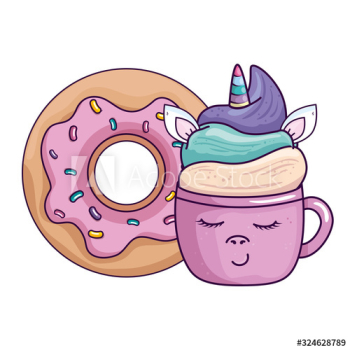 cute cup unicorn with donut kawaii style design cute cup unicorn with donut kawaii style design