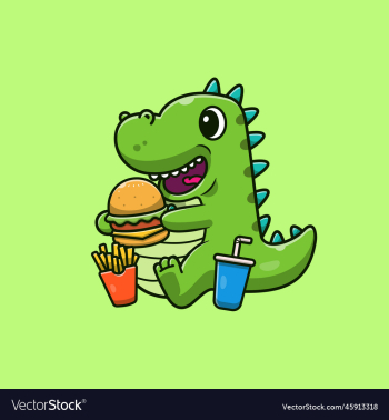 cute dinosaur eating burger french fries cartoon cute dinosaur eating burger french fries cartoon
