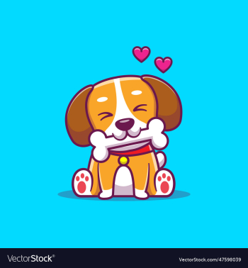 cute dog bite bone cartoon