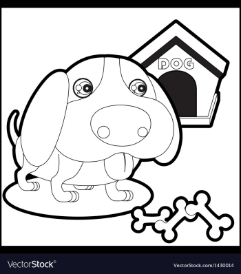 Cute dog with dog house and bones vector image Cute dog with dog house and bones vector image